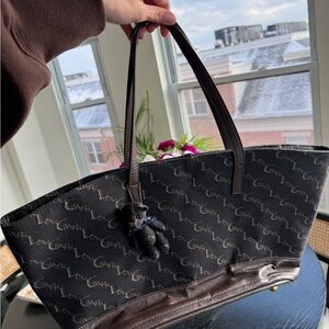 LoisCrayon Black & Brown Tote Bag with Bear Charm